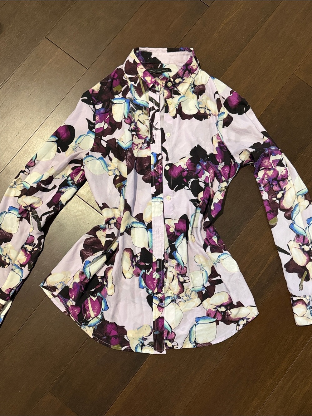 Banana Republic Floral Button-Down Shirt - Lavender, Purple & Cream